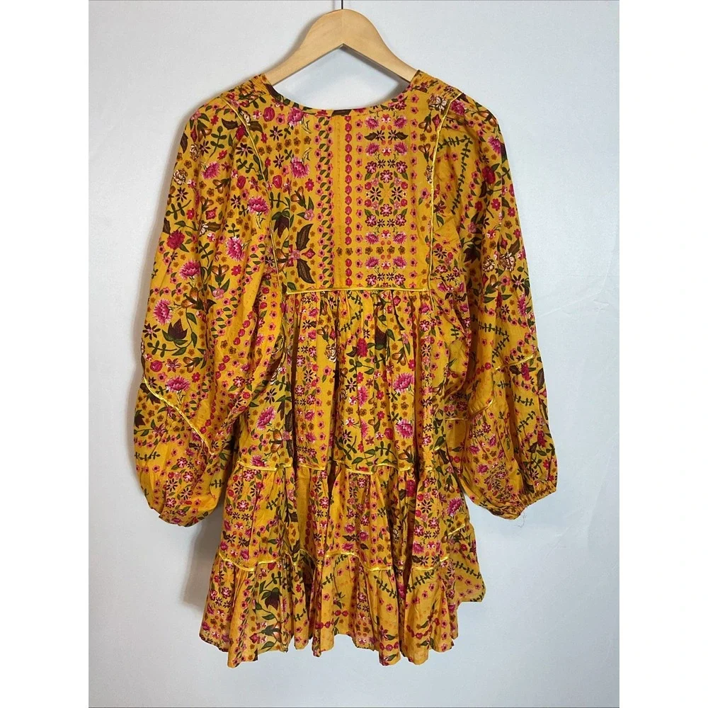 NEW Olivaceous‎ Ready For The Day Yellow Floral Flowy Long Sleeve Dress MD